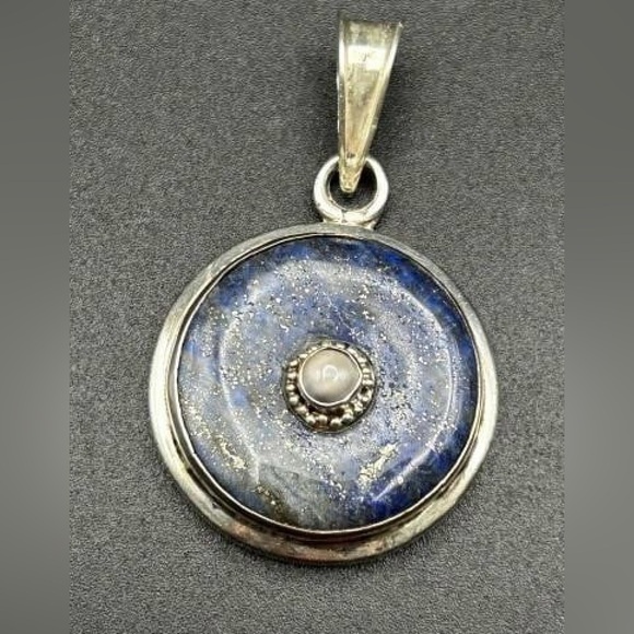 925 Sterling Silver Lapis Lazuli Pendant Necklace - Picture 1 of 5